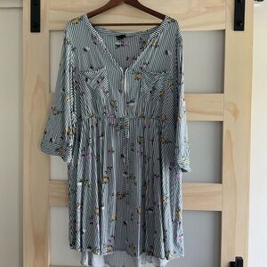 Torrid Size 3 Striped Floral Dress 3/4 Sleeve Rayon Stretch Plus Size 3X